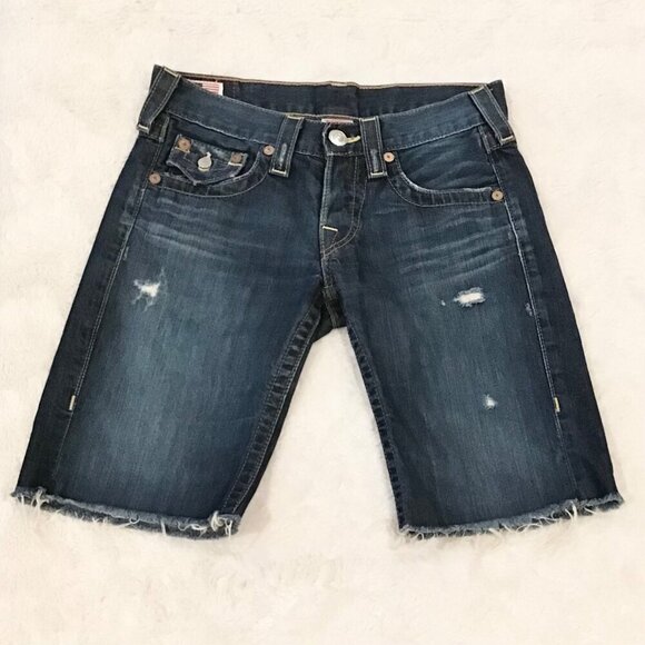 True Religion 24 (0) Riley Women’s Denim Bermuda Jeans Shorts Cutoffs Low Rise - Picture 3 of 10